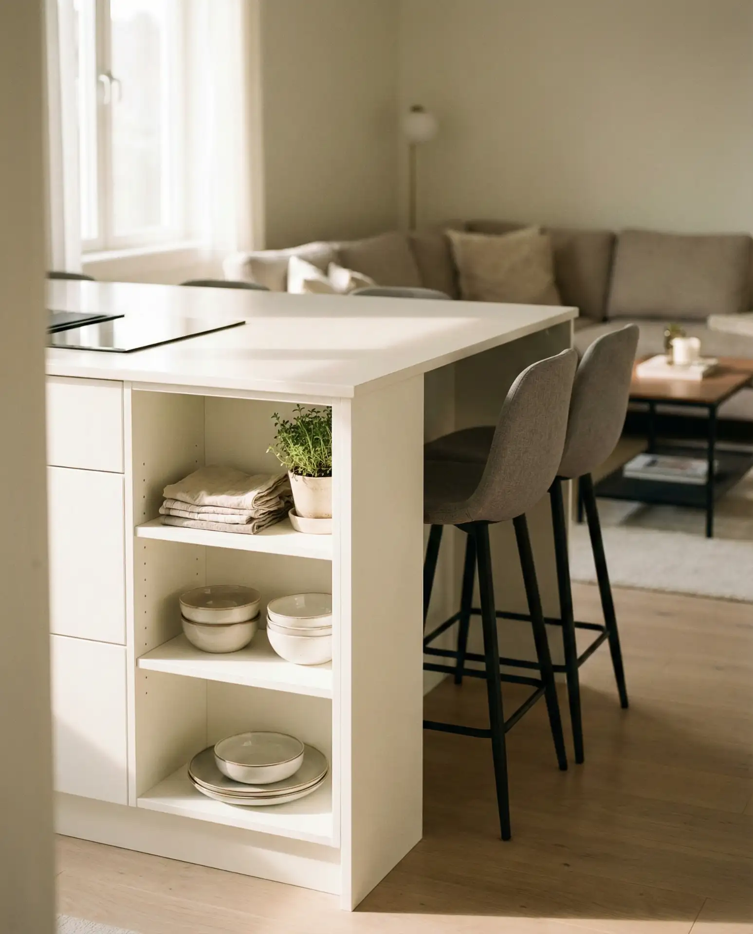 Bright White Open Kitchen with Island Seating 1