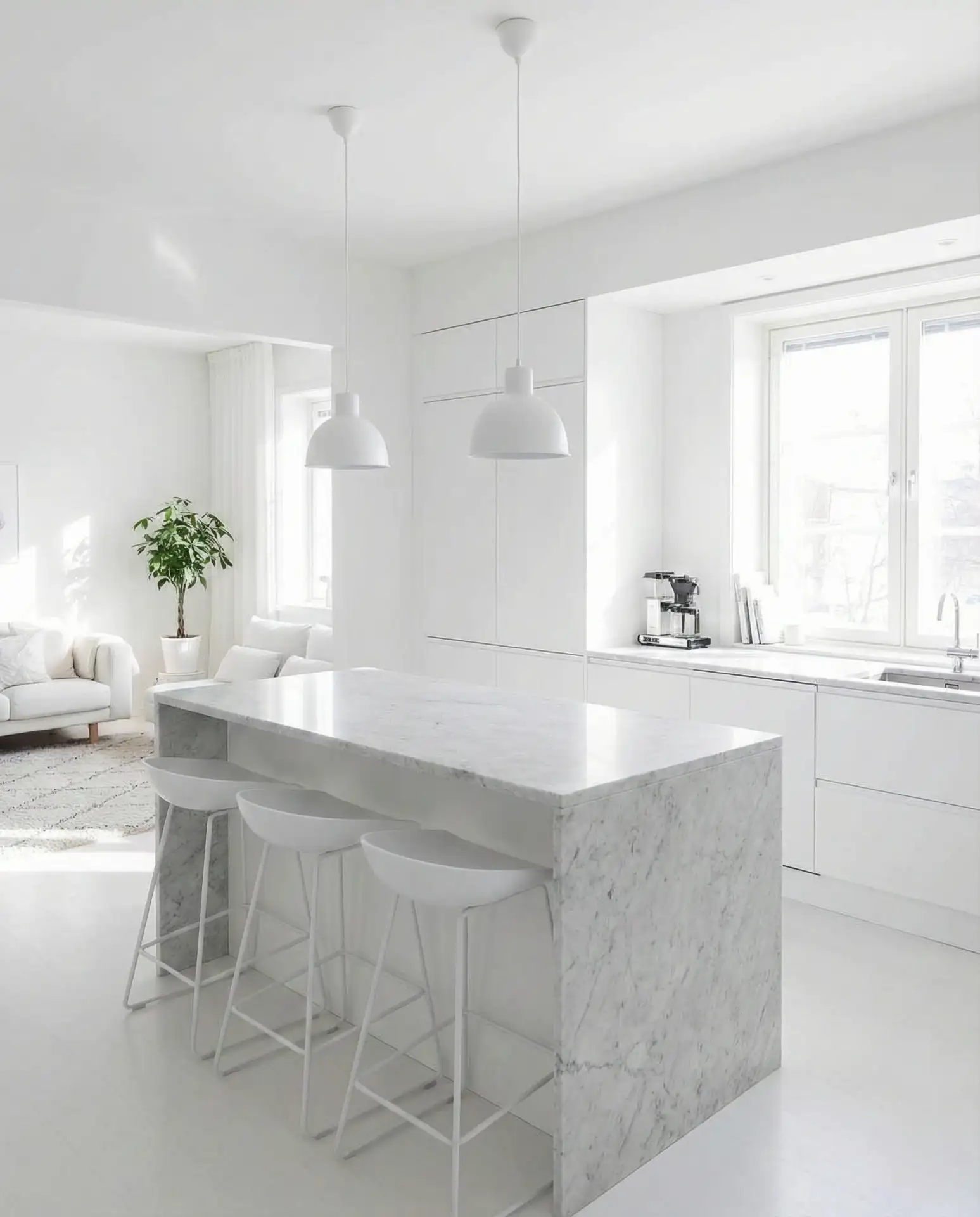 Bright White Open Kitchen with Island Seating 2