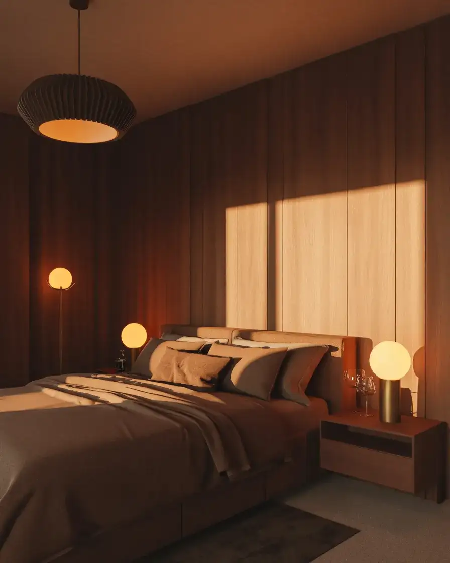 Brown Bedroom Ideas with Warm Lighting 2