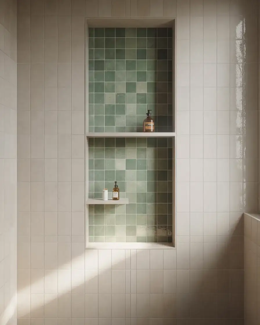 Built-In Shower Niche With Decorative Tile 1
