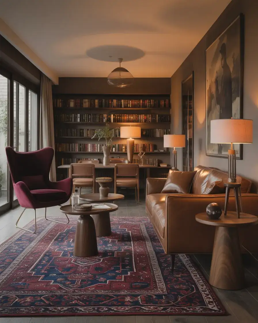 Burgundy and Brown Jewel-Tone Living Room 1