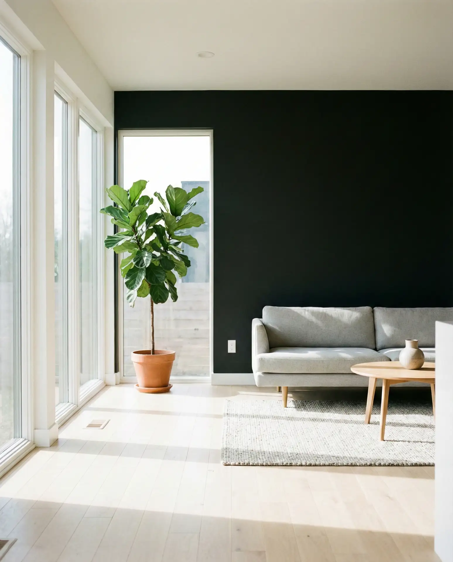 Charcoal Black Accent Wall with Large Windows 1