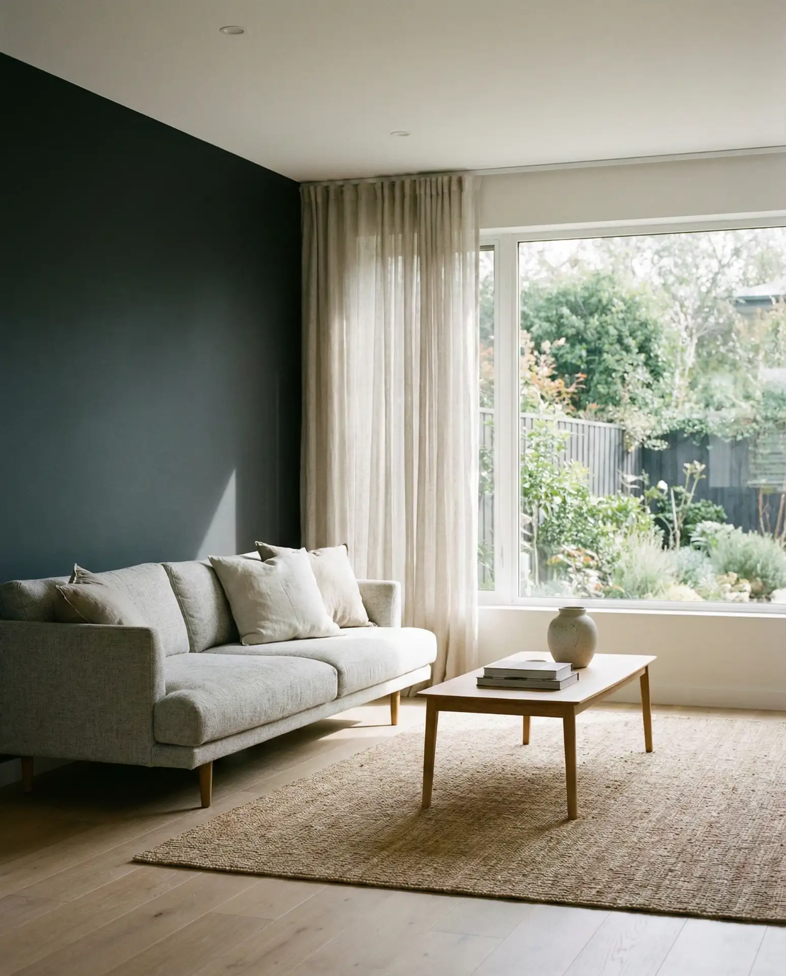 Charcoal Black Accent Wall with Large Windows 2