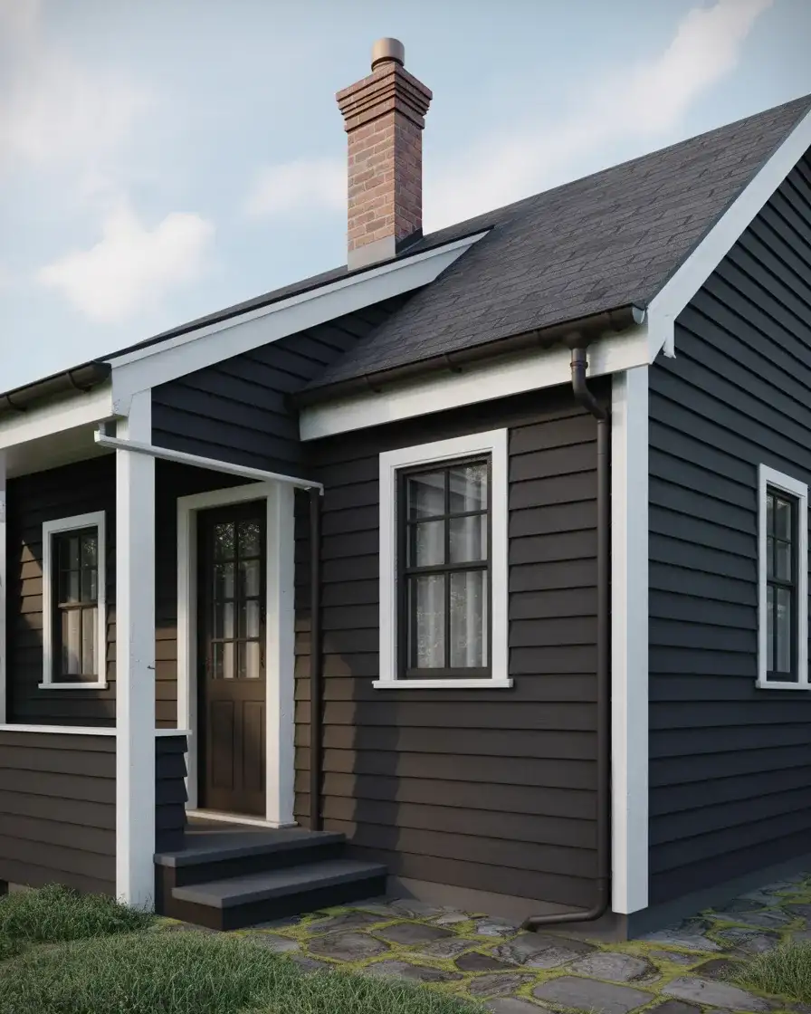 Charcoal Clapboard with Red Brick Chimney 2