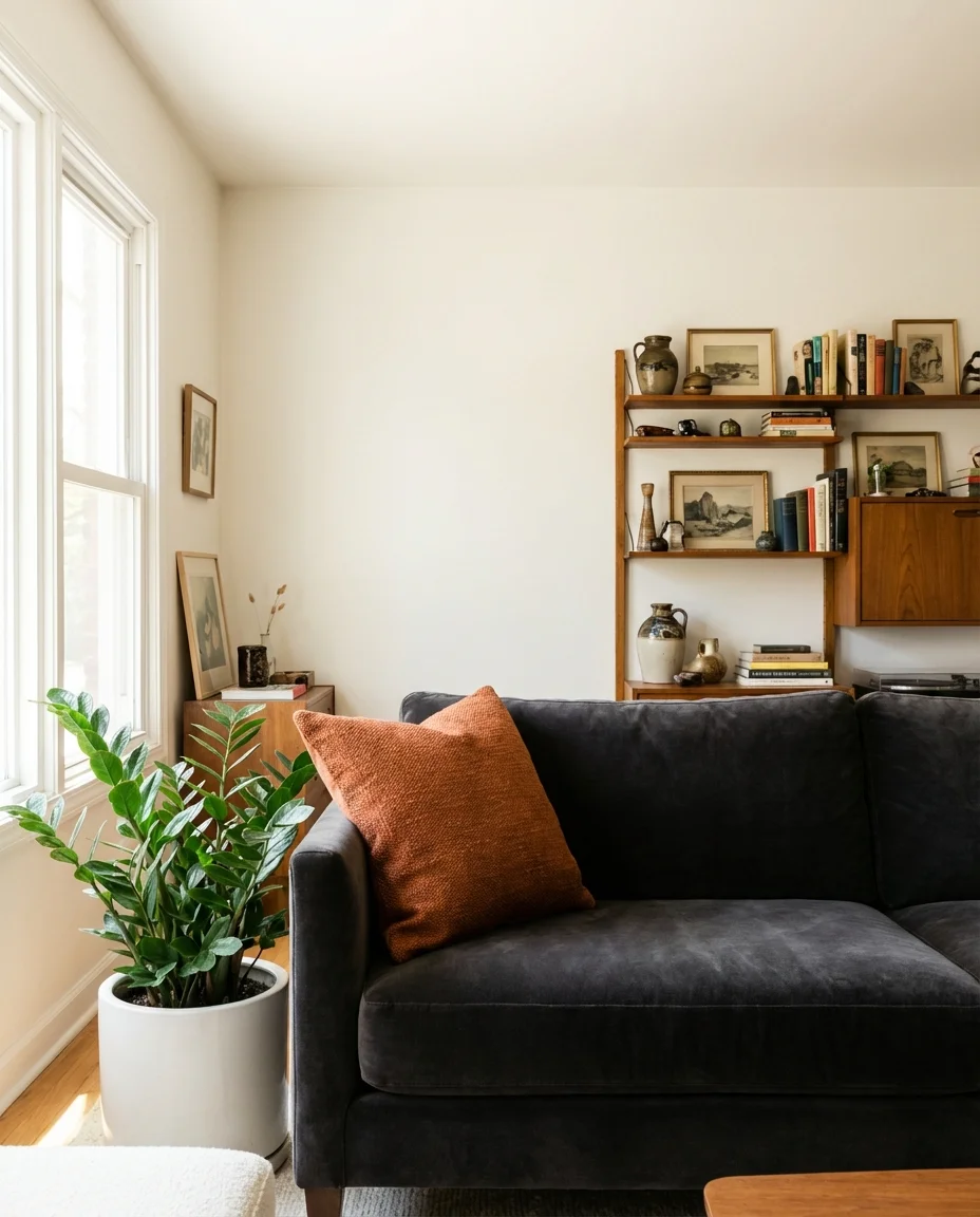 Charcoal Couch in a Bright, Colorful Room 2