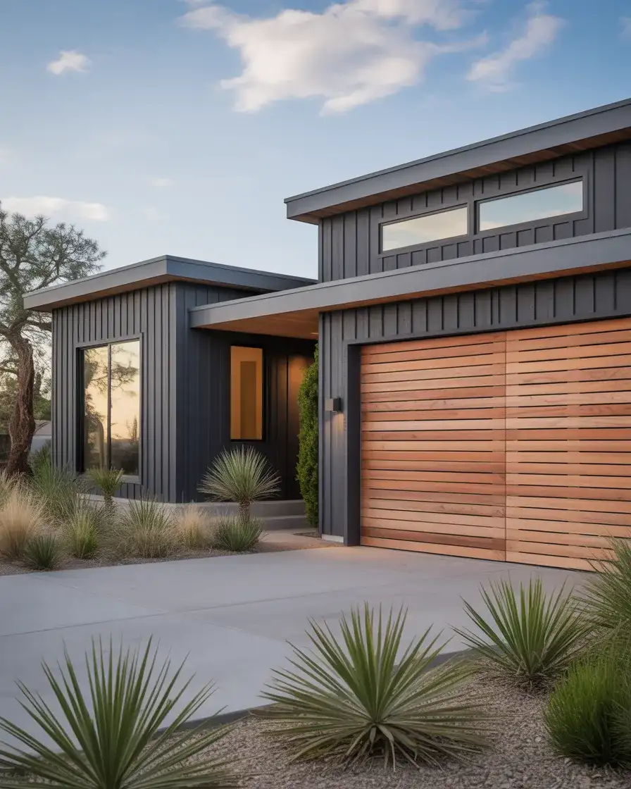 Charcoal with Natural Wood Garage Door and Pallet Wood Details 1