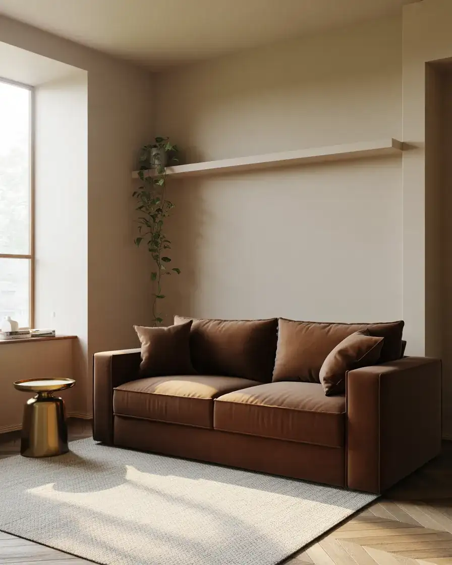 Chocolate Brown Velvet Sofa as the Statement Piece 2