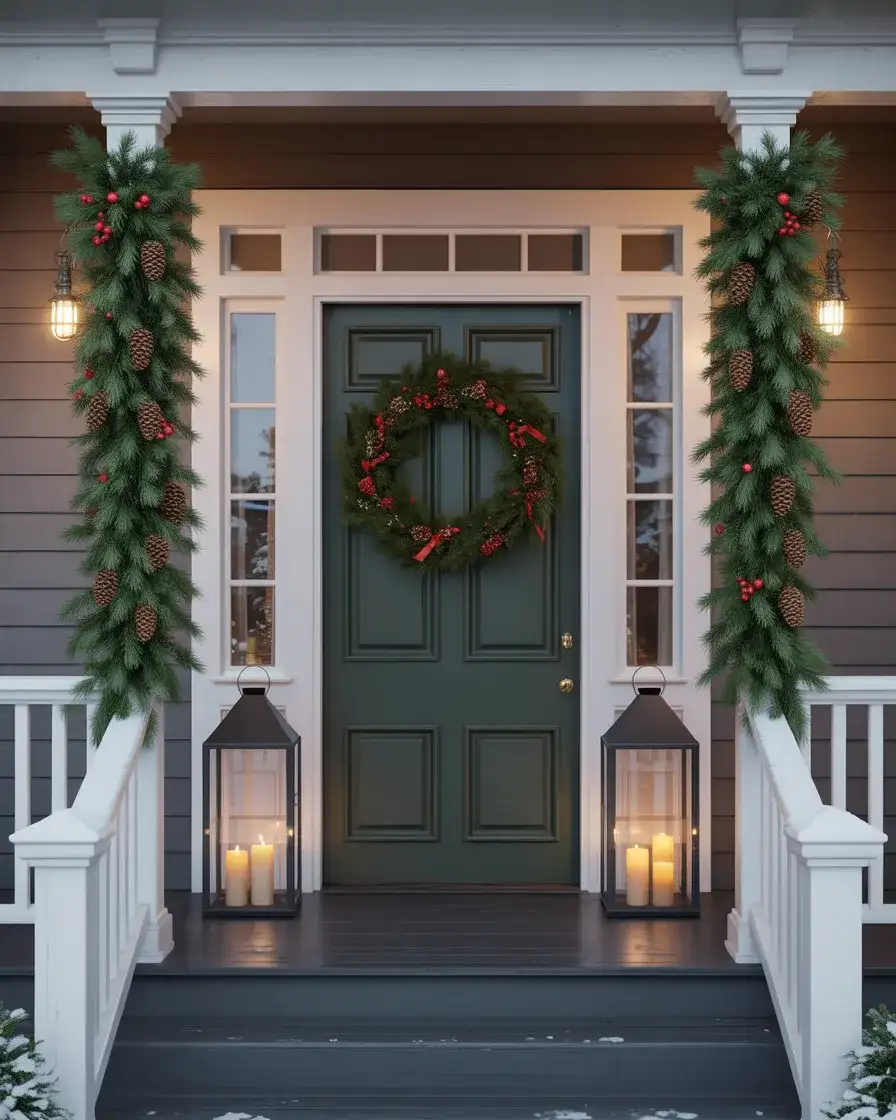 Christmas Porch With Garland and Lanterns 2