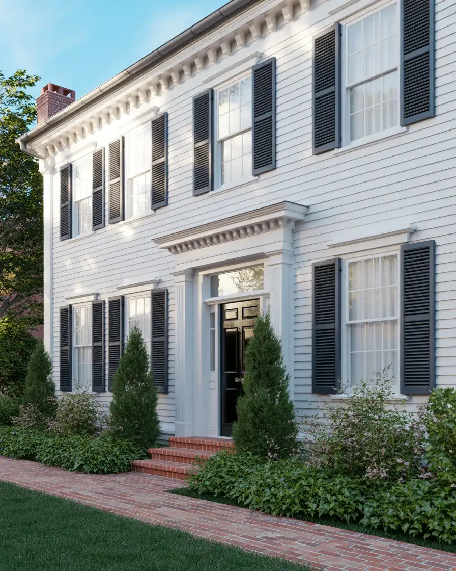 Classic Colonial White with Black Shutters 1