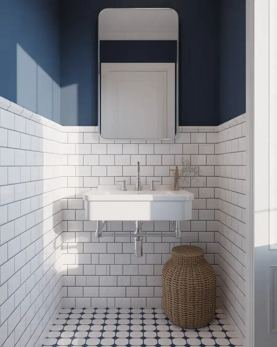 Coastal Half Bath with Blue and White Palette 1