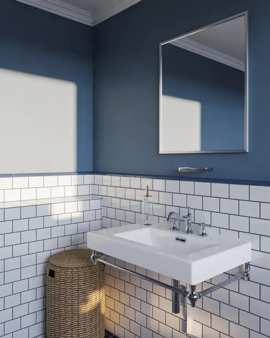 Coastal Half Bath with Blue and White Palette 2