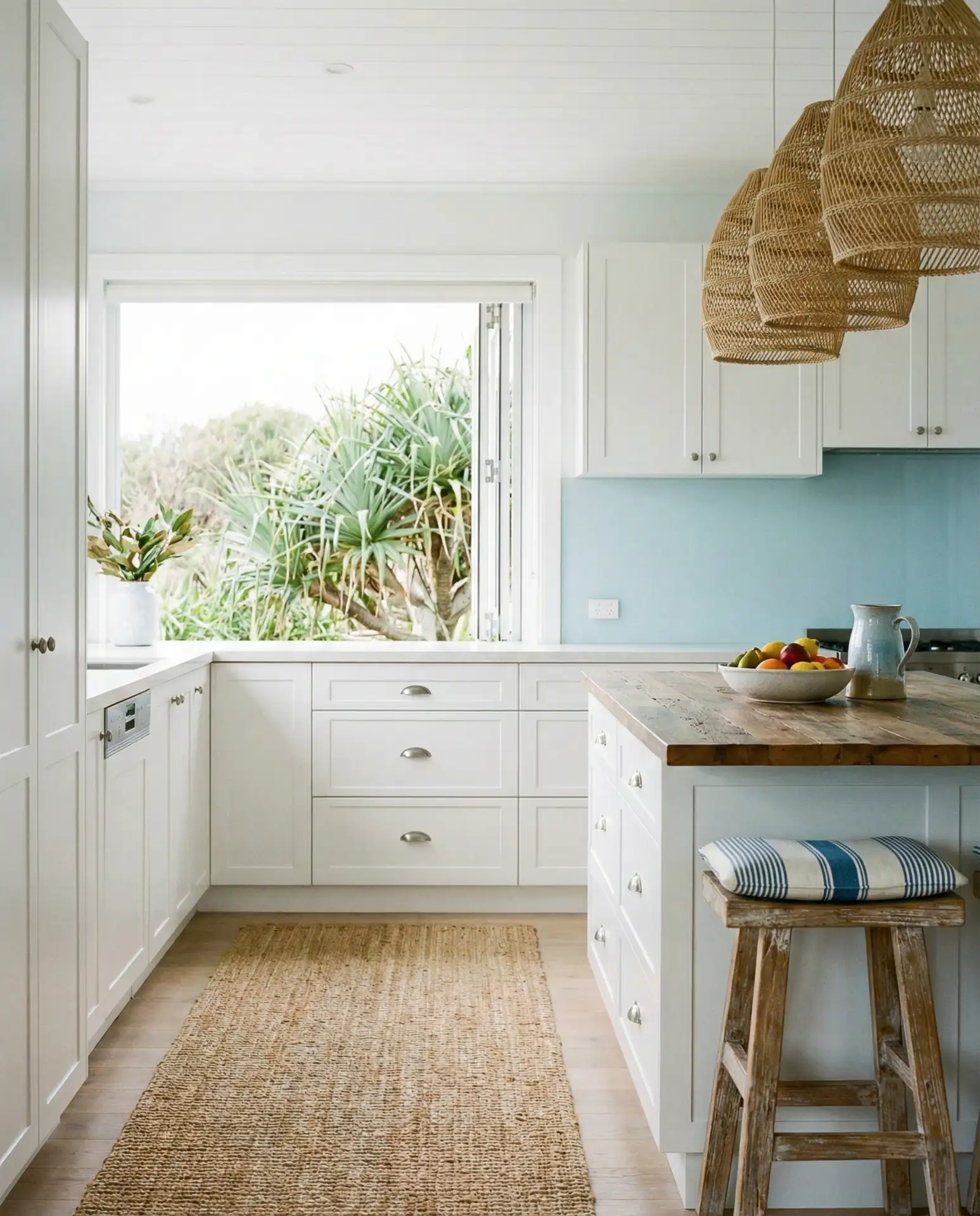 Coastal White and Blue Open Kitchen 1