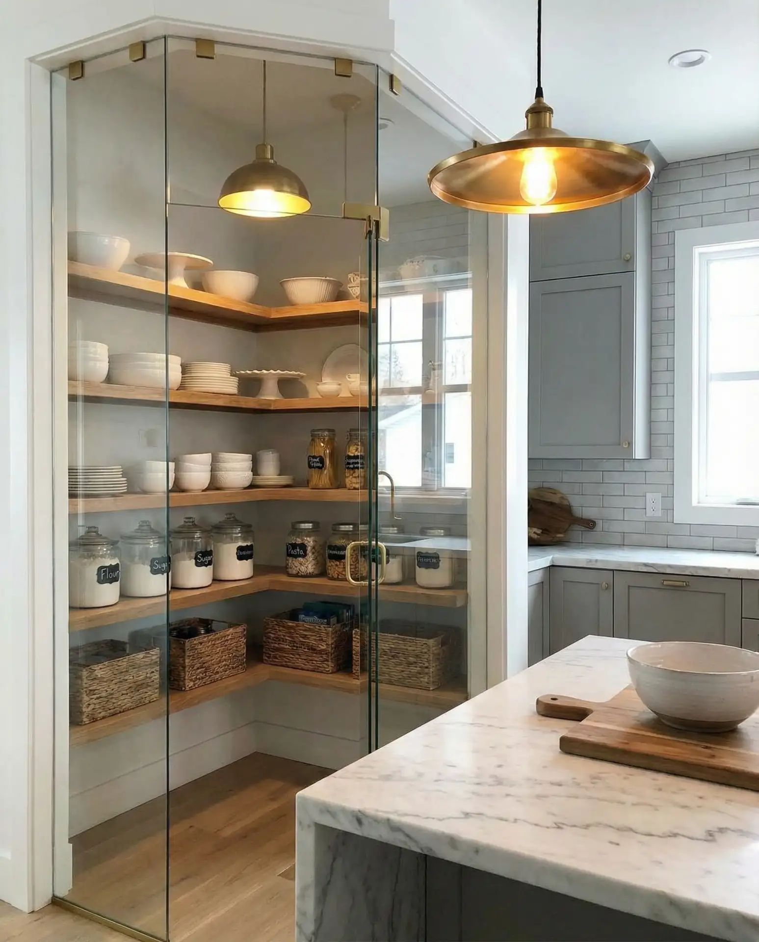 Compact Corner Pantry with Glass Doors 1