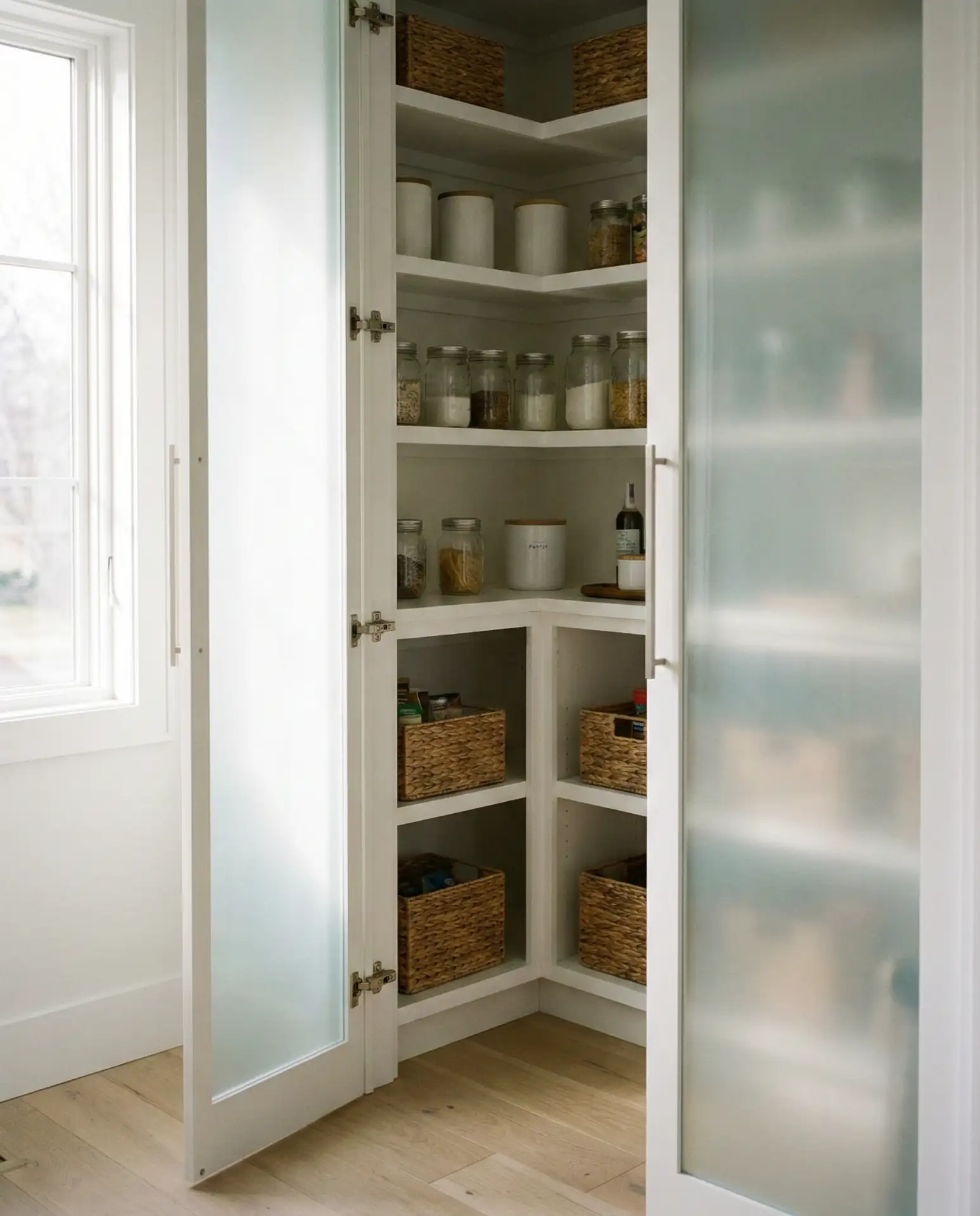 Compact Corner Pantry with Glass Doors 2
