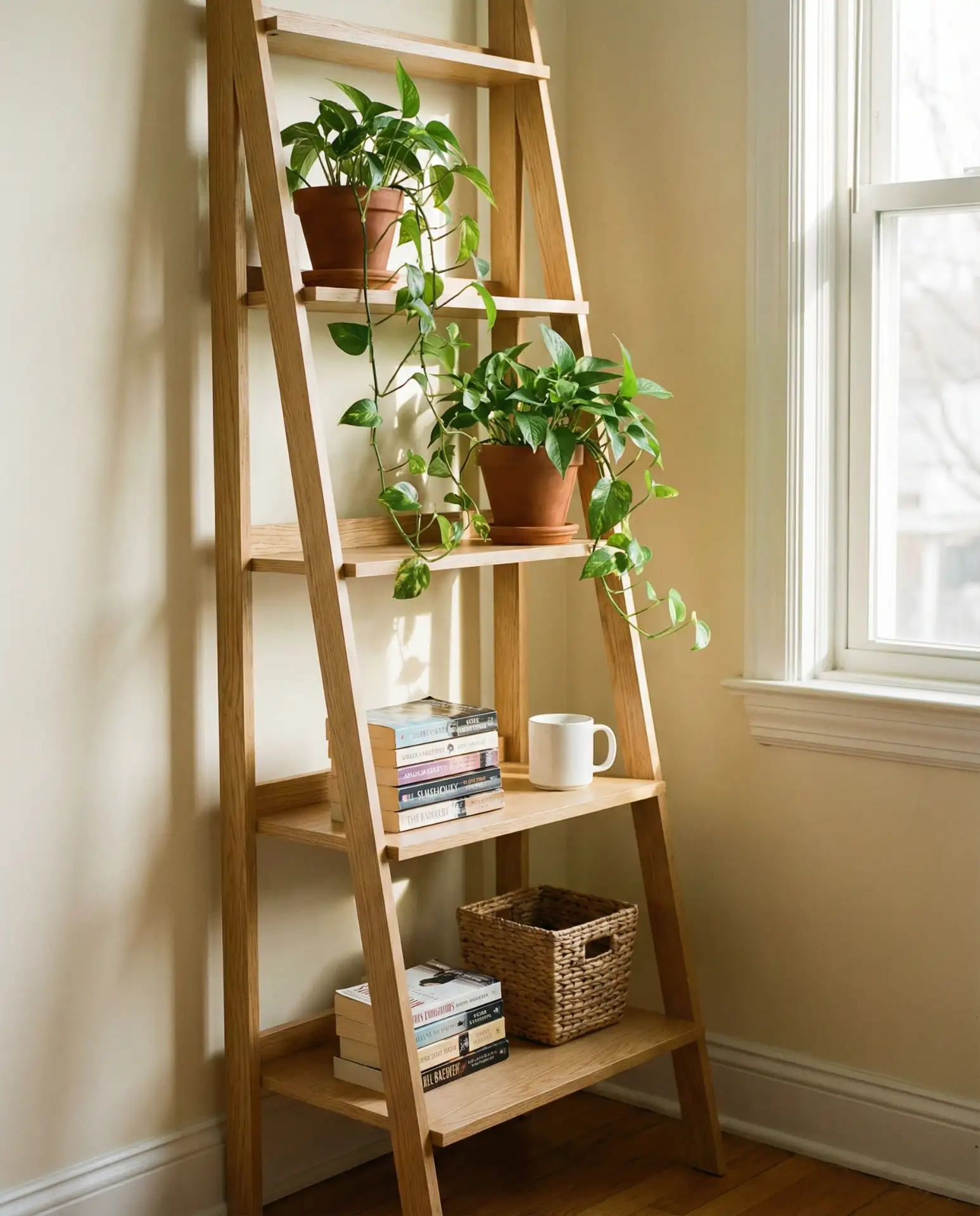 Corner Ladder Shelves for Small Apartments 1