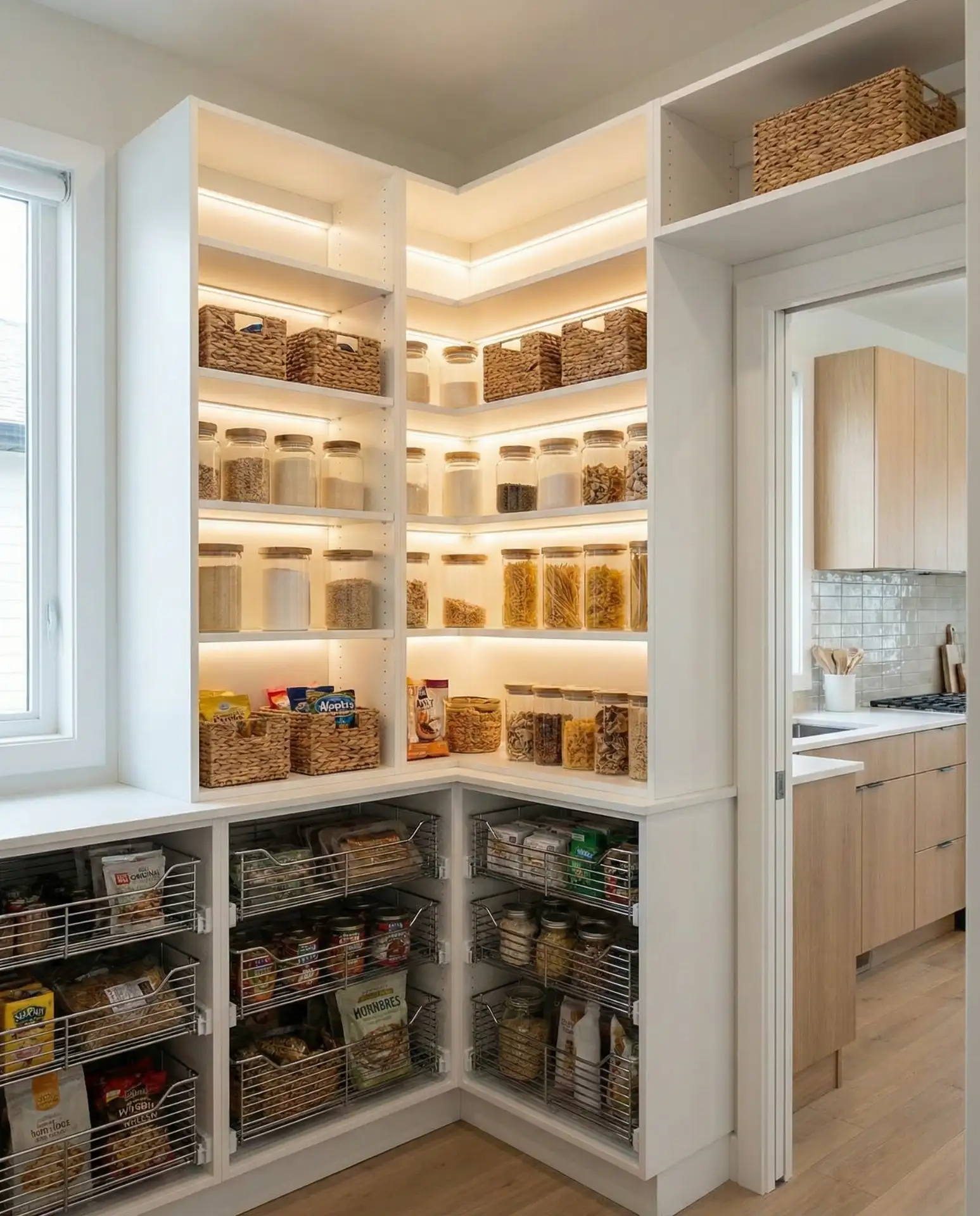 Corner Pantry with Adjustable Modular Shelving 1