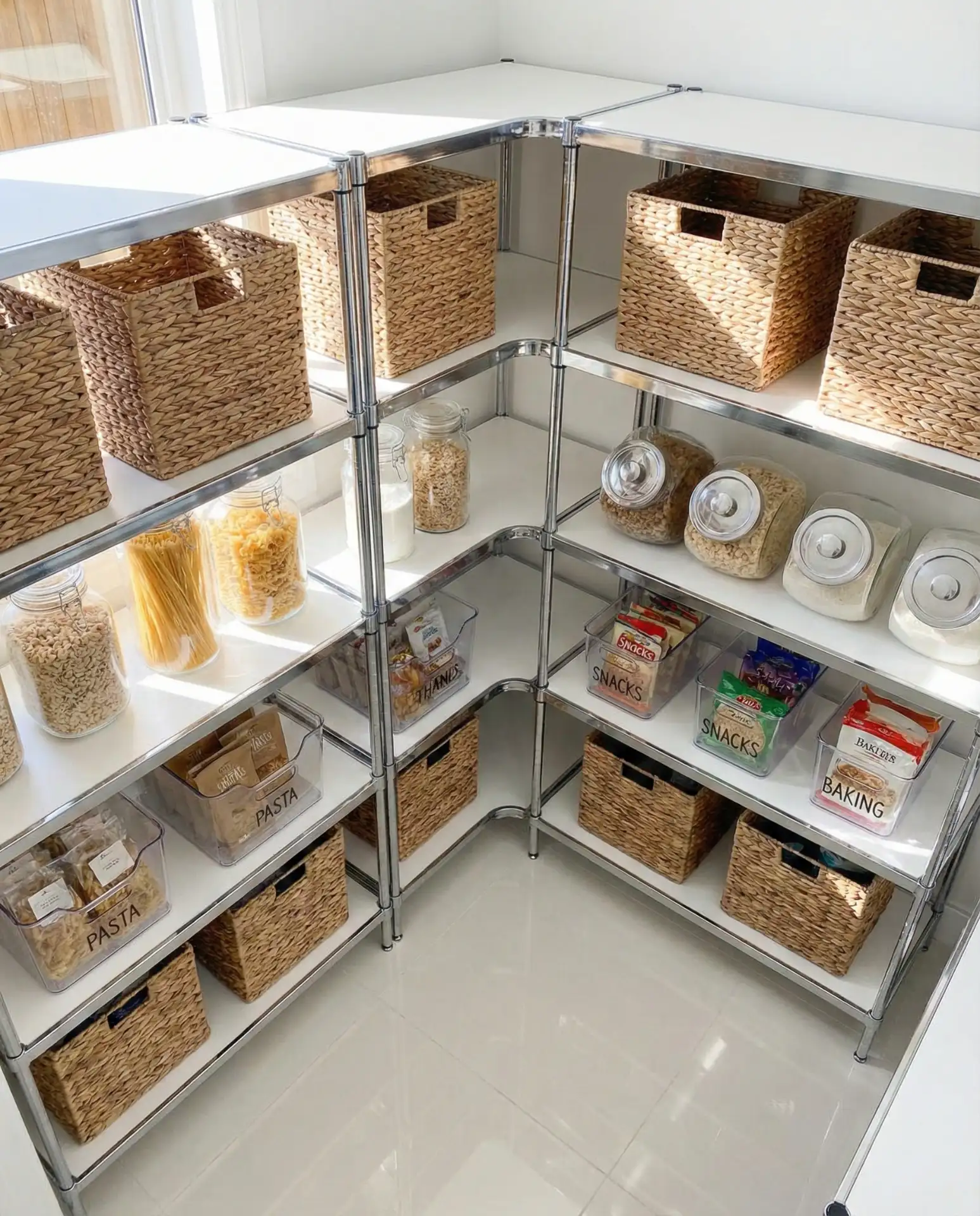 Corner Pantry with Adjustable Modular Shelving 2