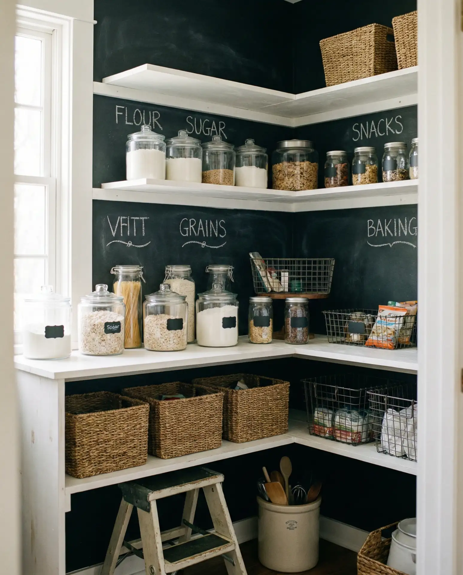 Corner Pantry with Chalkboard Organizational System 2