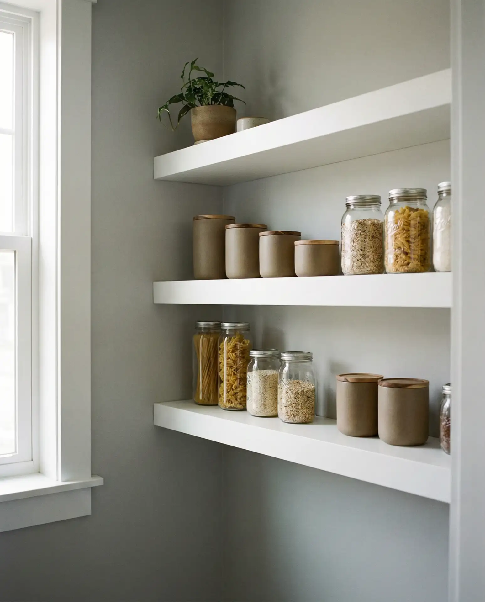 Corner Pantry with Floating Shelves 2