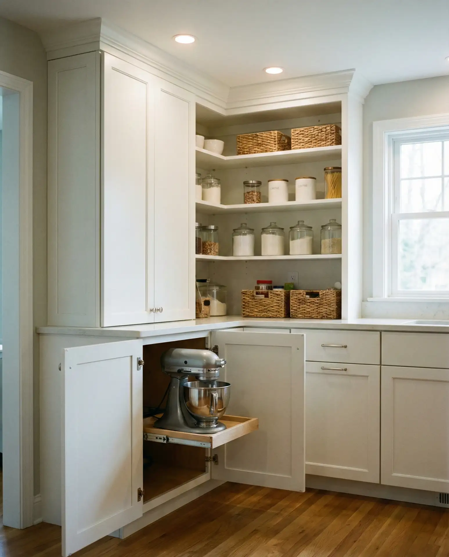 Corner Pantry with Hidden Appliance Storage 1