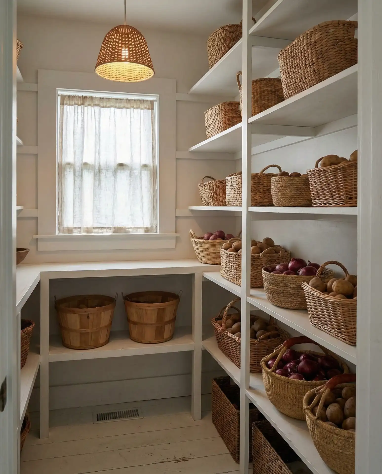 Corner Pantry with Natural Woven Baskets 1