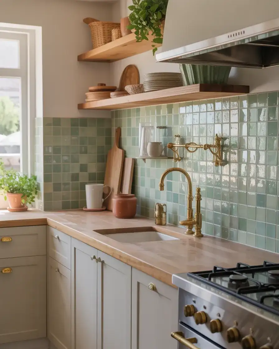 Cottage Core Kitchen Backsplash with Artisan Tile 1