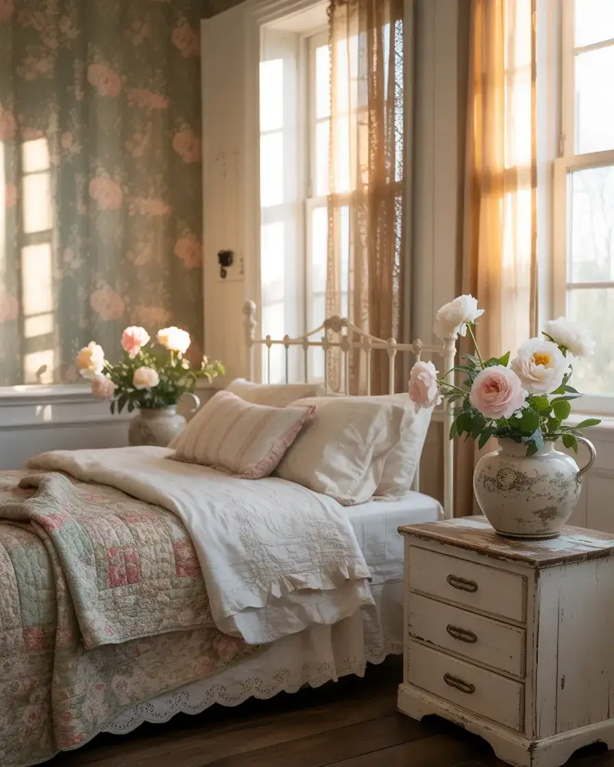 Cottage-Style Farmhouse Bedroom with Floral Details 2