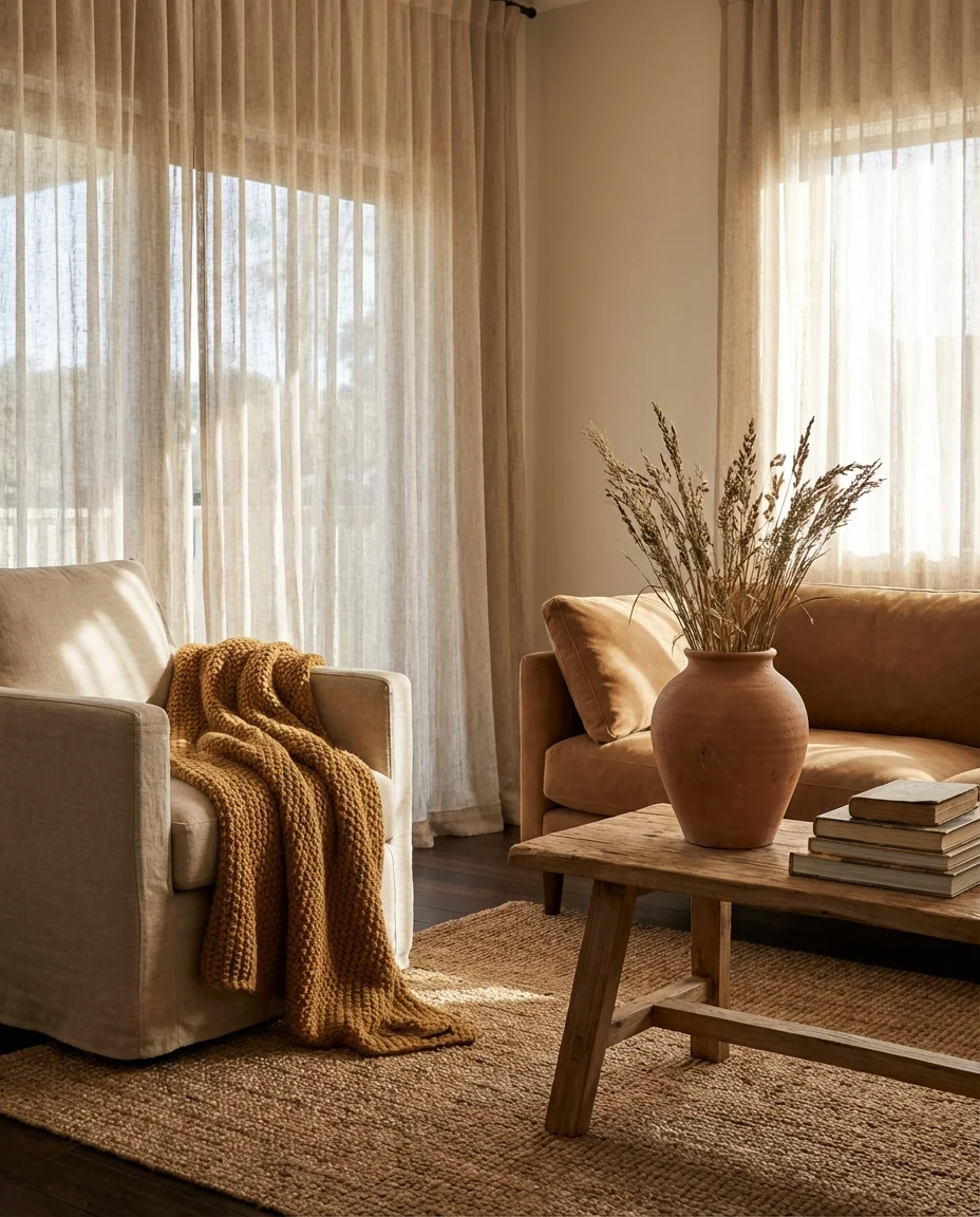 Cozy Earthy Tones Living Room 1