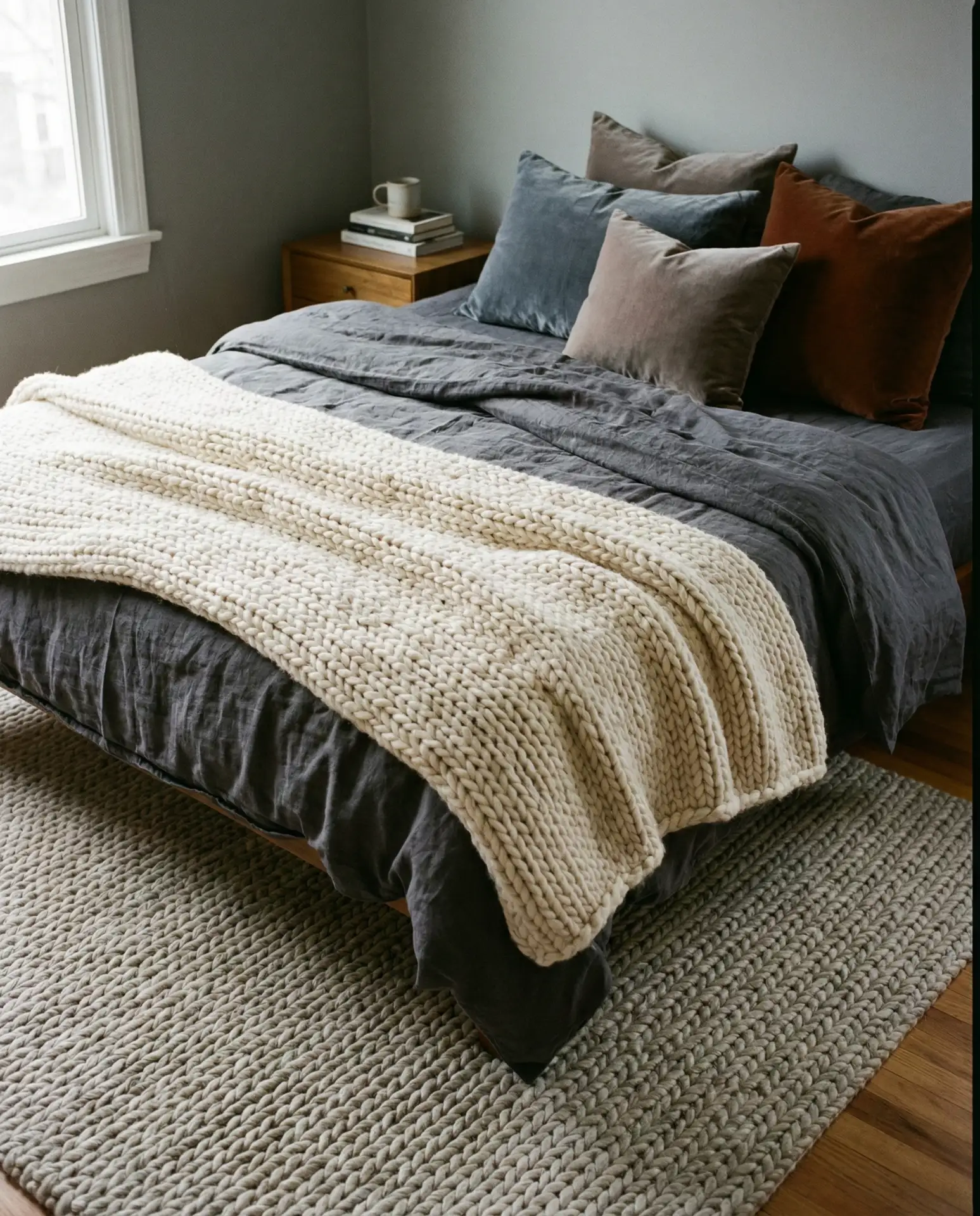 Cozy Gray Bedroom with Layered Textiles 2