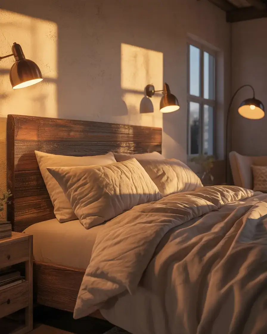 Cozy Modern Farmhouse Bedroom with Warm Lighting 1