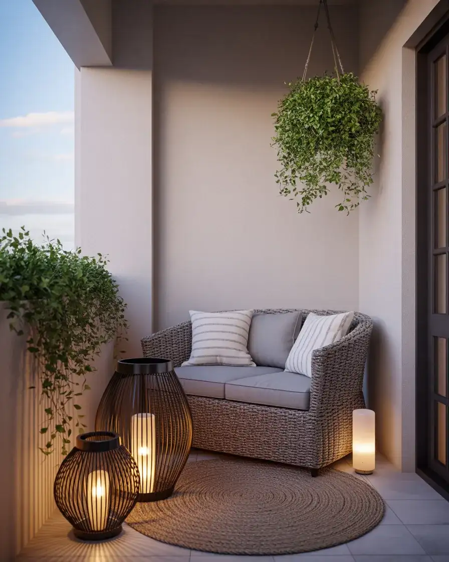 Cozy Patio Apartment Nook with Lanterns 1