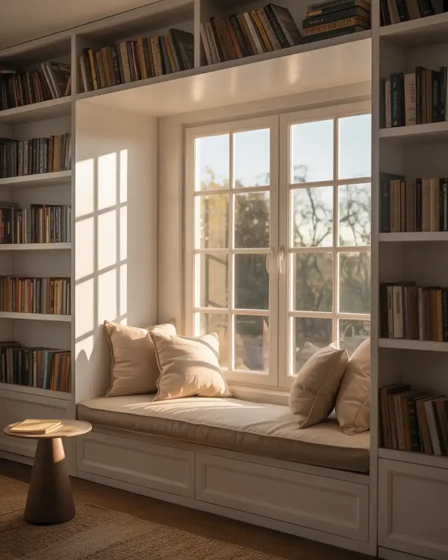 Cozy Reading Nook with Built-In Shelving 1