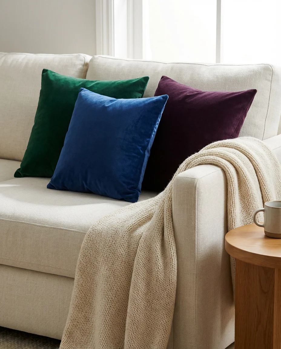 Cream Sofa with Colorful Throw Pillows 2