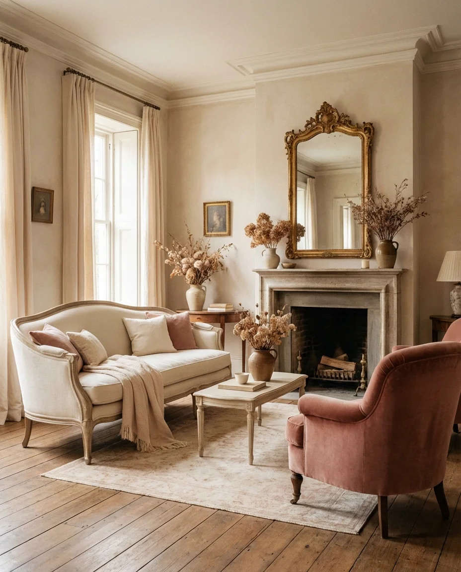 Cream and Blush Romantic Living Room 1