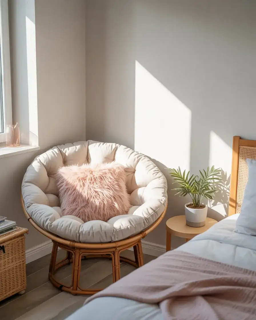 Cute Papasan with Faux Fur Cushion for Bedrooms 2