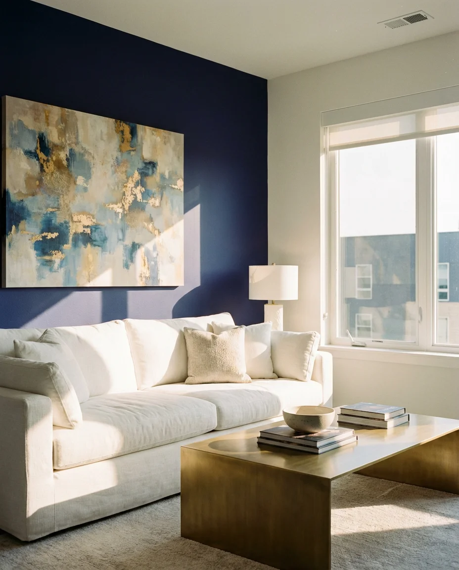 Dark Blue Accent Wall Living Room 1