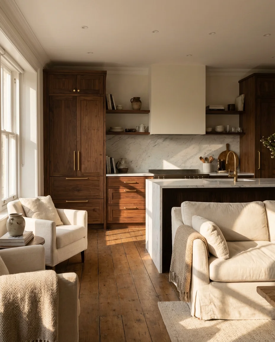 Dark Brown Cabinets With an Open Living Flow 1