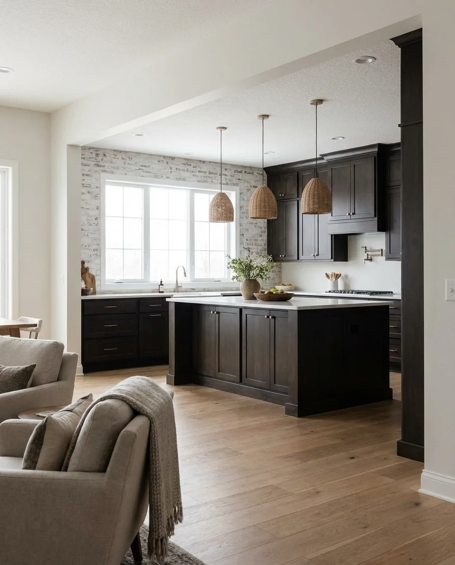 Dark Brown Cabinets With an Open Living Flow 2