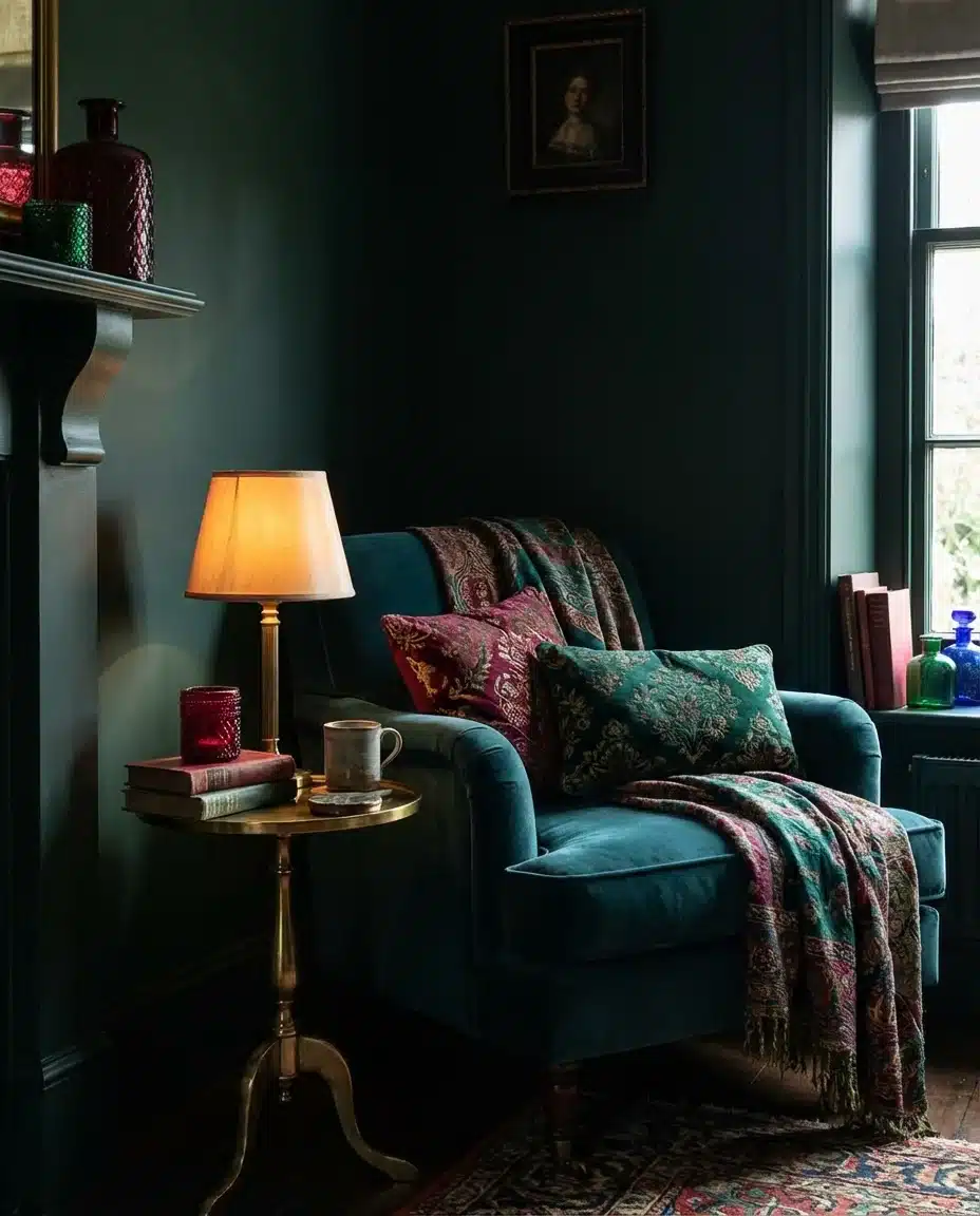 Dark Green Limewash With Velvet Furnishings 2