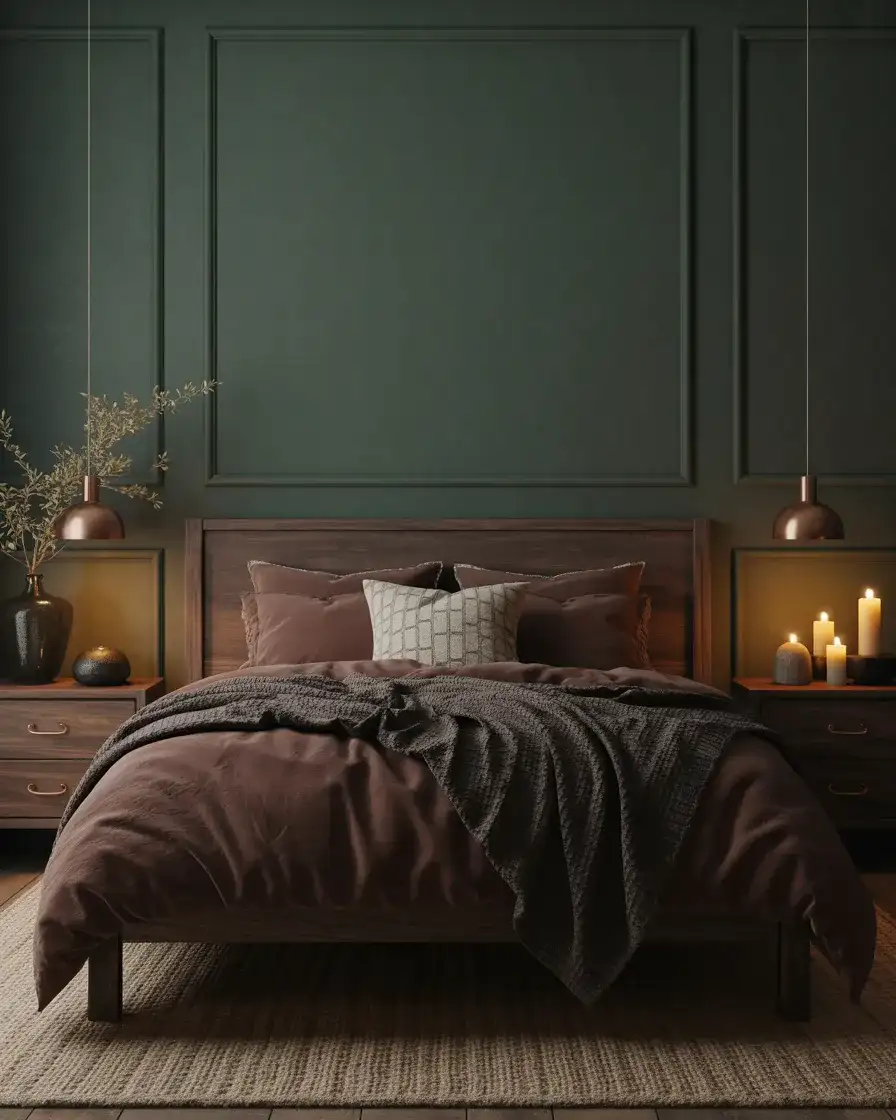 Dark Green and Brown Earthy Bedroom 1