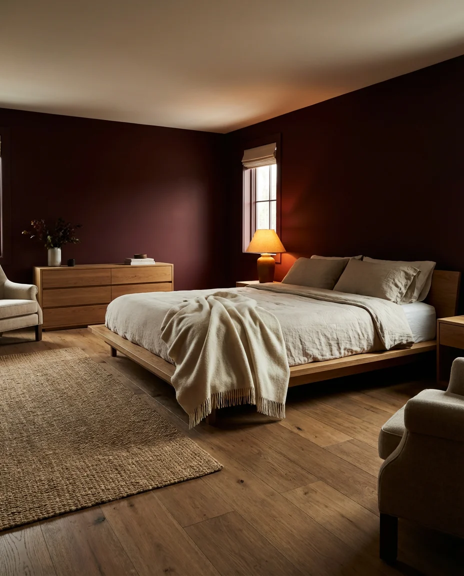 Dark Red Walls with Warm Wood Accents 2