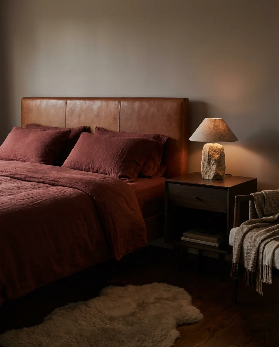 Dark Red and Brown Bedroom with Earthy Depth 1