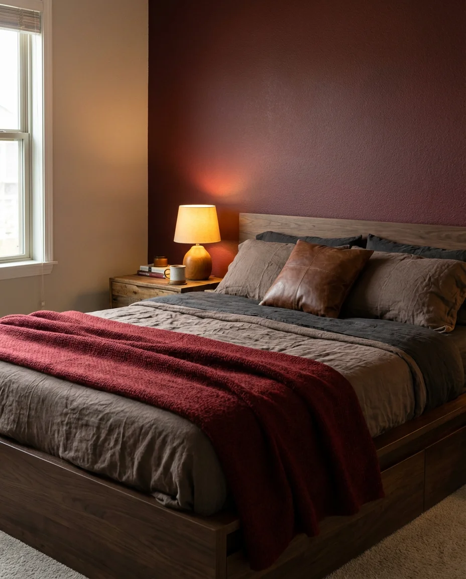 Dark Red and Brown Bedroom with Earthy Depth 2