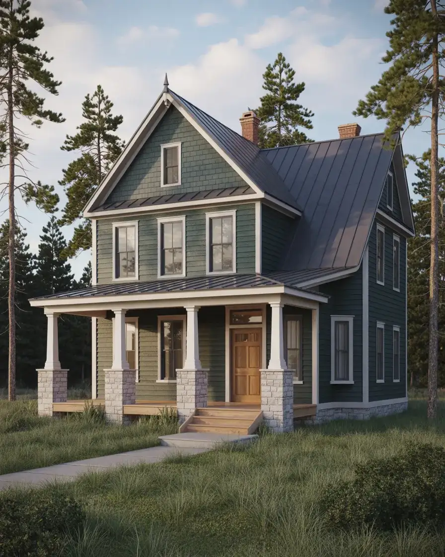 Deep Gray-Green with Natural Stone and Wood Entry 1