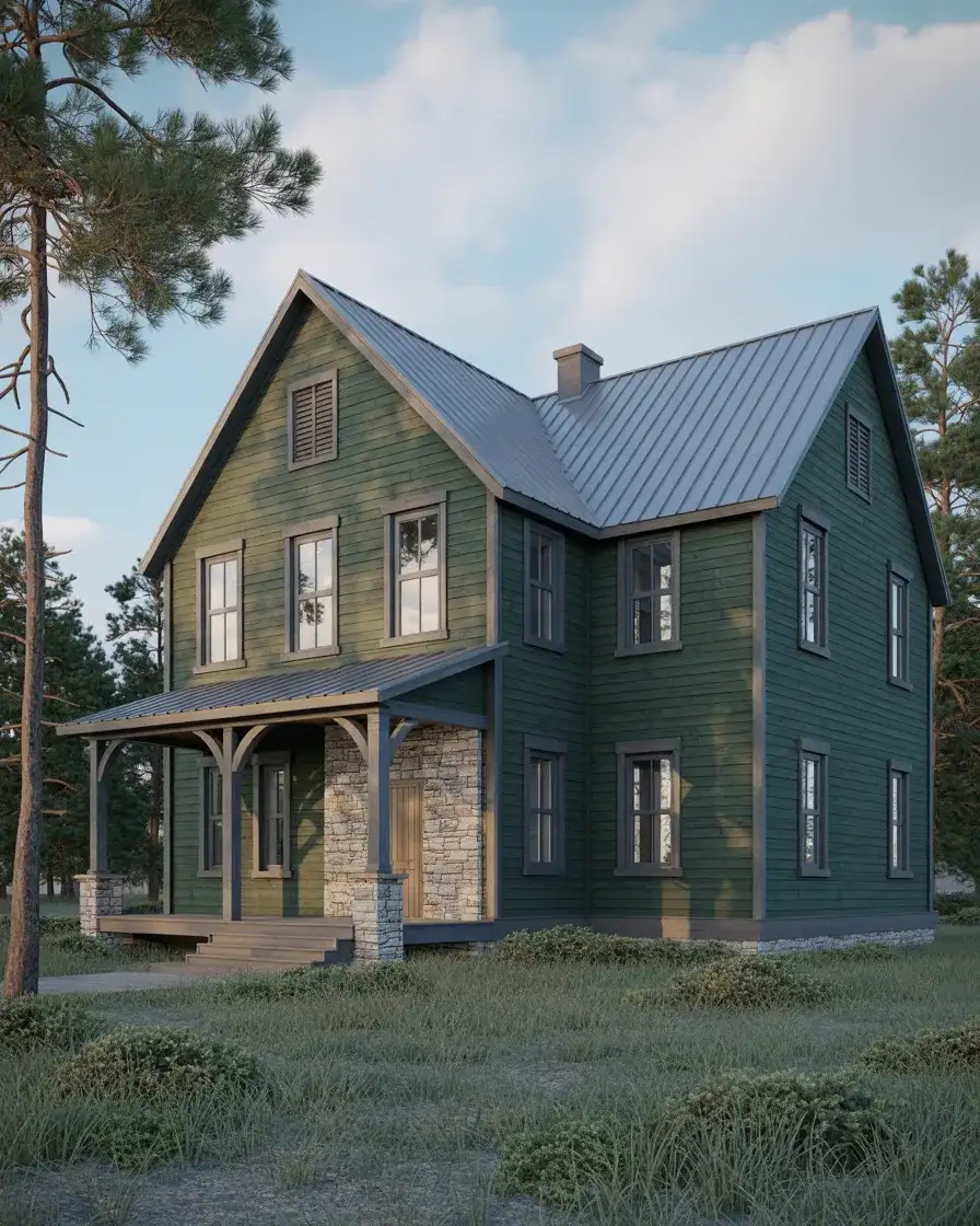 Deep Gray-Green with Natural Stone and Wood Entry 2