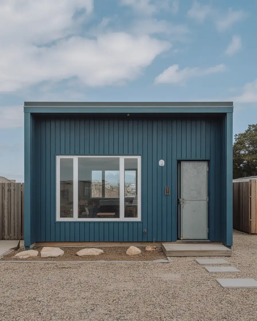Deep Slate Blue Minimalist with White Windows on Small Modern Homes 2