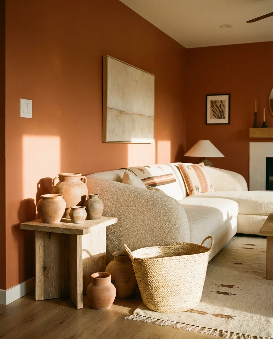 Earthy Terracotta and Cream Living Room 1