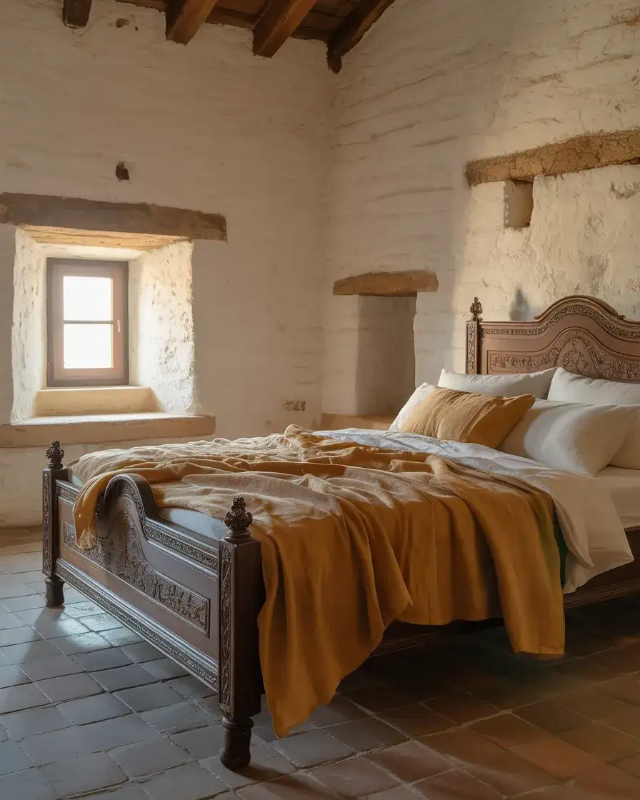 European Farmhouse Bedroom with Stone and Plaster 1