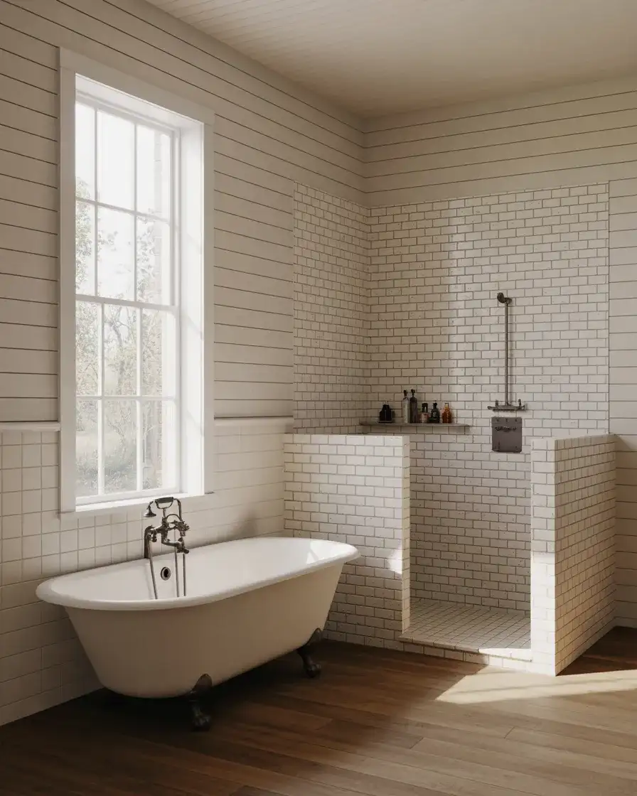 Farmhouse Bath With Clawfoot Tub and Separate Shower 2