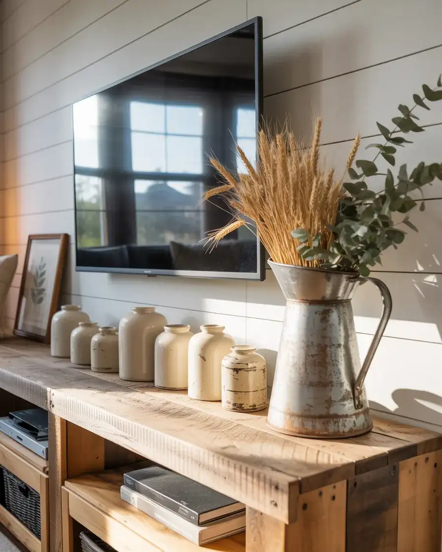 Farmhouse Console with Shiplap and Vintage Finds 1